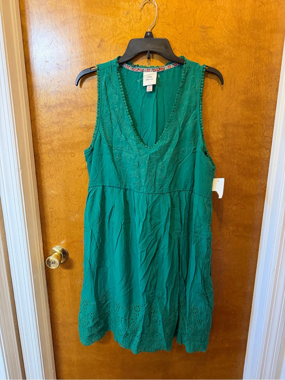 Knox Rose green V-neck sleeveless cotton eyelet embroidered dress size M